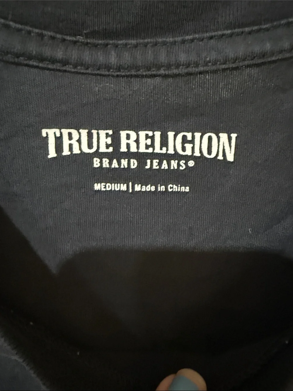 True Religion Black T-Shirt with Gold Graphic Buddha Guitar